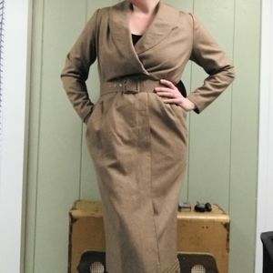 Vintage Tan Midi Dress with Belt